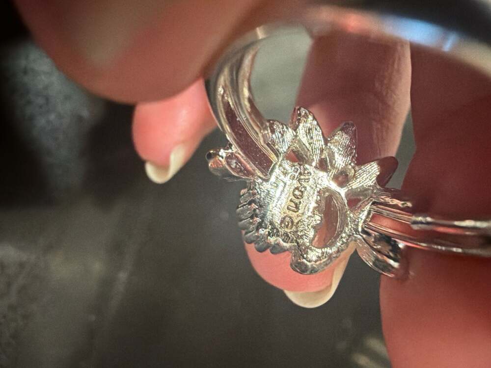 Vintage Avon "Fan Fare" Silver Tone Faux Pearl and Rhinestone Ring - Picture 2 of 3